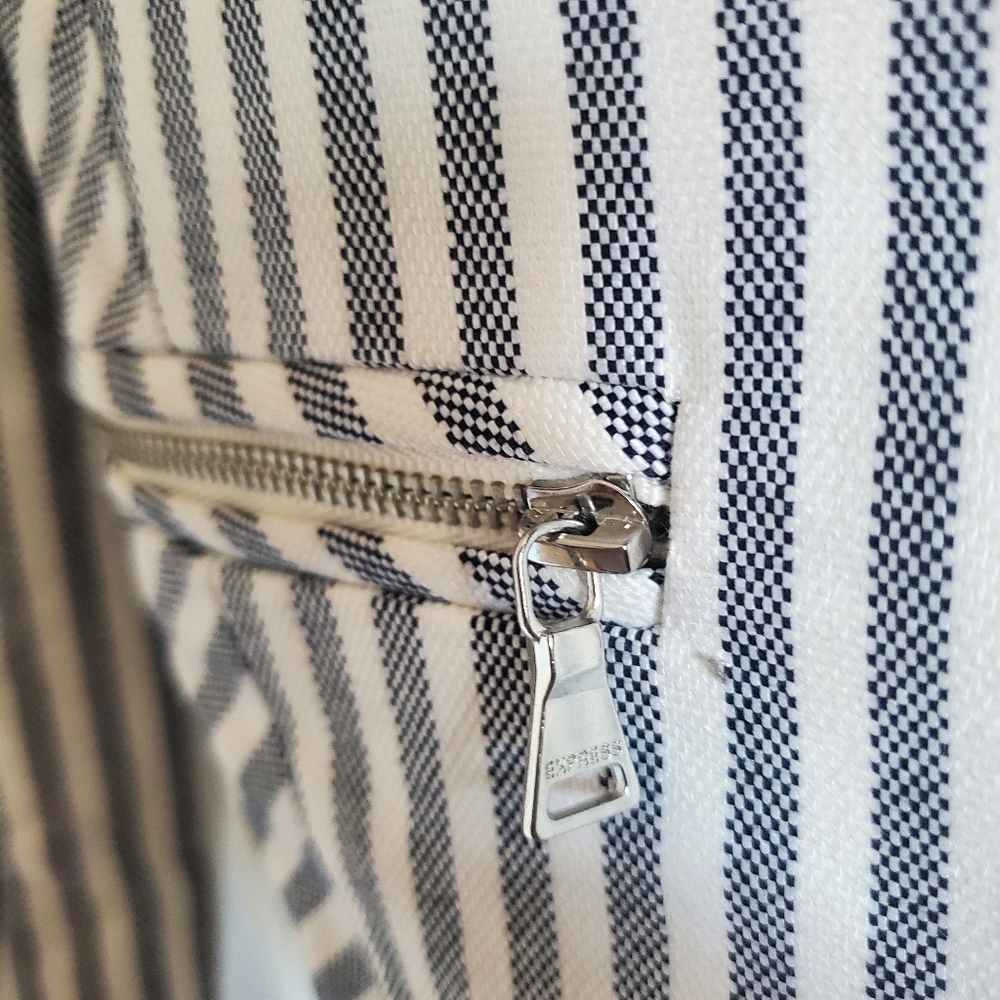 Express Blue & White Striped Zipper Blazer Size M Academia Preppy Corpcore - Picture 4 of 14